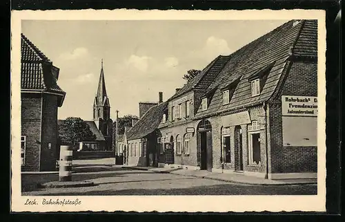 AK Leck, Bahnhofstrasse mit Gasthaus Rohrbach