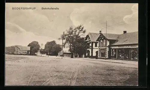AK Süderbrarup, Bahnhofstrasse mit Geschäft