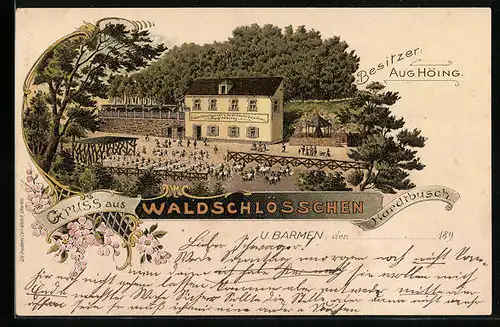 Lithographie U.-Barmen, Gasthaus Waldschlösschen Hardtbusch
