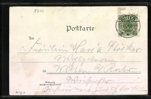 Lithographie Witten, Haus Witten, Helenenturm, Kriegerdenkmal