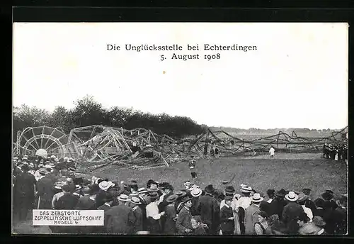 AK Echterdingen, Dei Unglücksstelle 1908, Das zerstörte Zeppelin`sche Luftschiff