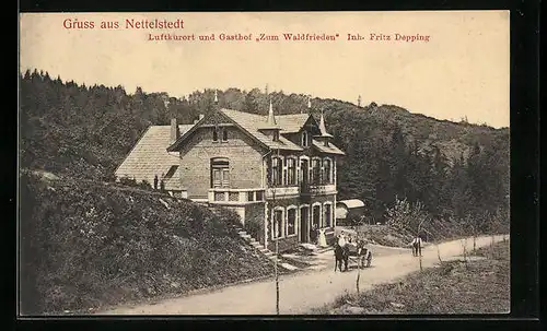 AK Nettelstedt, Ortsansicht mit Gasthaus zum Waldfrieden