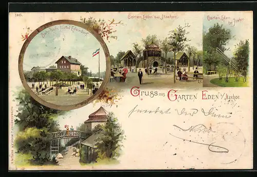 Lithographie Itzehoe, Garten Eden mit Hotel Edendorf