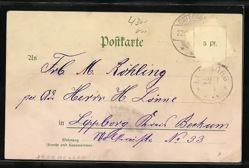 Lithographie Stoppenberg, Kaiser-Wilhelm-Turm mit Büste und Engel