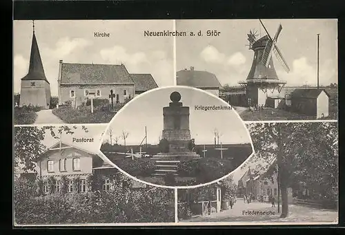 AK Neuenkirchen a. d. Stör, Kirche, Kriegerdenkmal und Pastorat