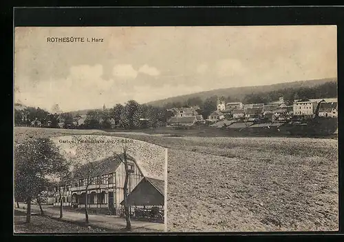 AK Rothesütte i. Harz, Totalansicht mit Gast- und Pensionshaus Schmidt