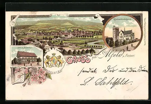 Lithographie Alfeld a. Leine, Totalansicht mit Kreisständehaus
