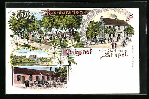 Lithographie Bochum-Stiepel, Königshof von Gathmann, Fabrik landwirtschaftlicher Maschinen, Hochbassin