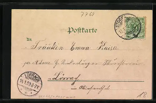 Lithographie Stockach, Teilansicht, Nellenburg, Kriegerdenkmal