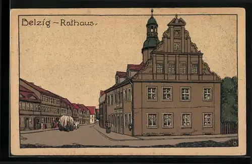 Steindruck-AK Belzig, Rathaus