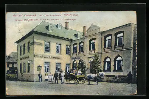 AK Mittelfrohna, Gasthof Albertpartk mit Ponywagen