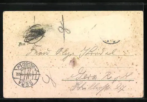 Lithographie Pössneck, Teilansicht, Marktplatz