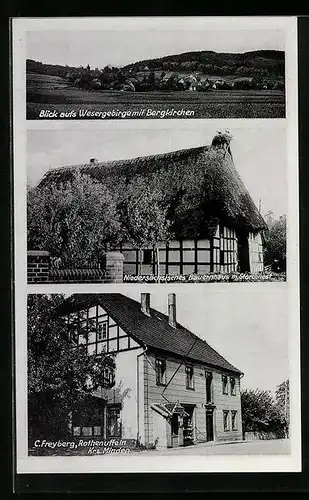 AK Rothenuffeln /Kr. Minden, Wesergebirge mit Bergkirchen, Haus C. Freyberg, Niedersächsisches Bauernhaus
