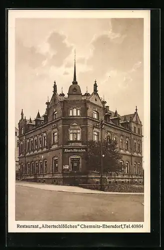 AK Chemnitz-Ebersdorf, Restaurant Albertschlösschen in der Frankenbergerstrasse 268 - Strassenansicht