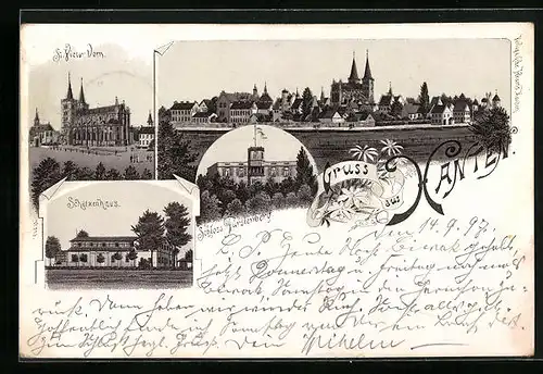 Lithographie Xanten, Schützenhaus, Schloss Fürstenberg, St. Victor-Dom