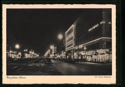 AK Berlin, Illuminierte Tauentzienstrasse bei Nacht