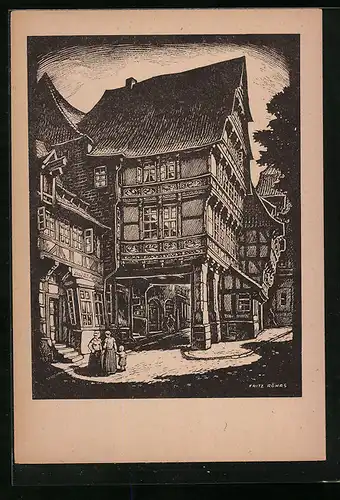 Künstler-AK Hildesheim, Pfeilerhaus in Alt-Hildesheim