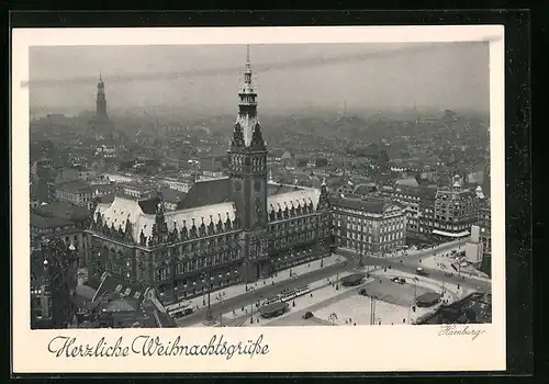 AK Hamburg, Rathaus aus der Vogelschau