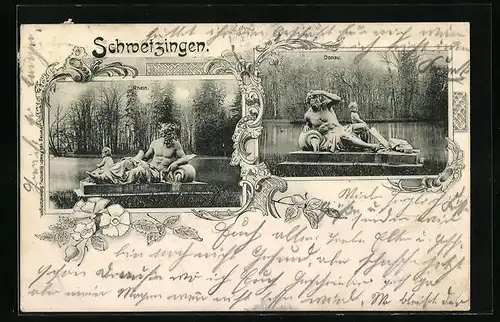 AK Schwetzingen, Statuen Rhein und Donau