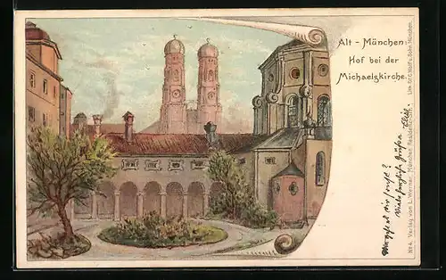 Lithographie München, Hof bei der Michaelskirche