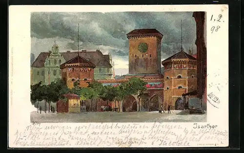Künstler-AK Heinrich Kley: München, Regenwolken über dem Isarthor