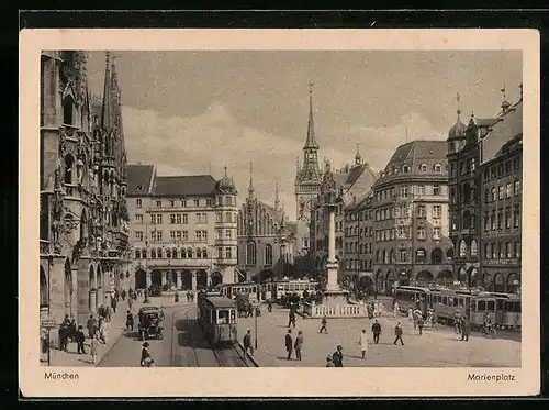 AK München, Blick auf den Marienplatz, Strassenbahn