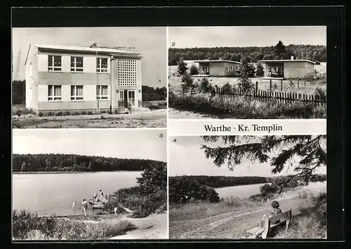 AK Warthe bei Templin, Partie an der neuen Schule, Uferpartie am Warthesee