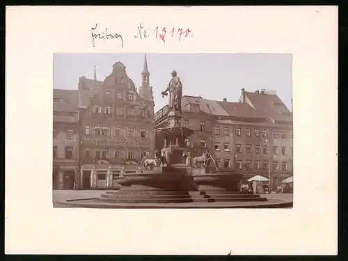 Fotografie Brück & Sohn Meissen, Ansicht Freiberg i. Sa., Obermarkt mit Denkmal Otto des Reichen, Hofschneider Opitz