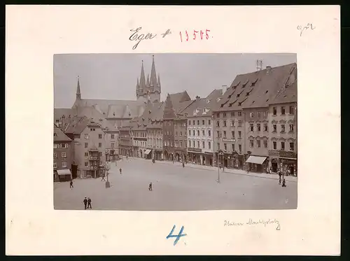 Fotografie Brück & Sohn Meissen, Ansicht Eger, Unterer Marktplatz, Apotheke, Geschäfte Schrödl, Drogerie zum Bären