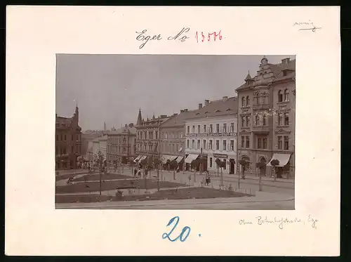 Fotografie Brück & Sohn Meissen, Ansicht Eger, Obere Bahnhofstrasse mit Gasthaus zumr Stadt Wien, Leiterwagen