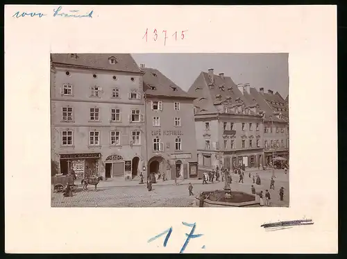 Fotografie Brück & Sohn Meissen, Ansicht Eger, Markt mit Cafe Pistorius, Handlung Gebr. Schmid, Josef Reinl