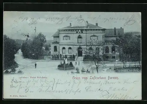 Mondschein-AK Barmen, Luftkurhaus mit Strasse und Standbild