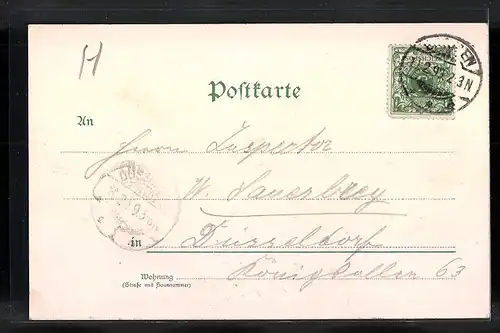 Lithographie Barmen, Ortsansicht von der Bergbahn, Webstuhl der Barmer Industrie