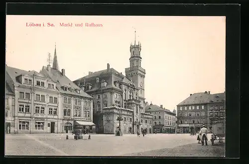 AK Löbau /Sa., Markt und Rathaus
