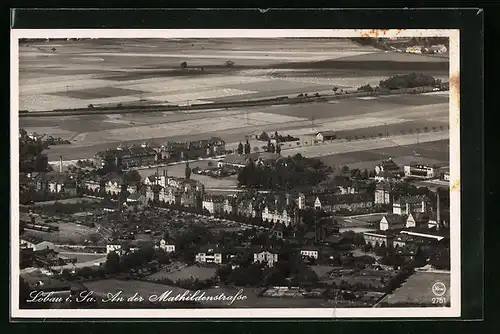 AK Löbau /Sa., Teilansicht mit Mathildenstrasse aus der Vogelschau