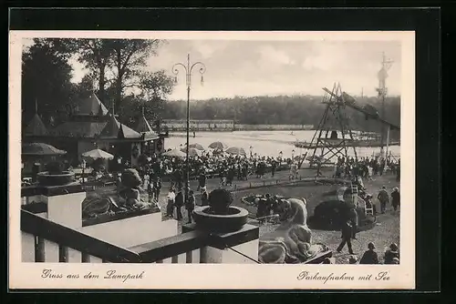 AK Berlin-Halensee, Lunapark - Parkaufnahme mit See