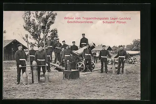 AK Lager-Lechfeld, Truppenübungsplatz, Soldaten beim Geschützexerzieren mit schwerem Mörser