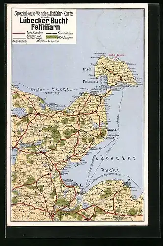 AK Lübeck, Landkarte der Lübecker Bucht mit Insel Fehmarn
