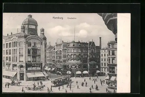 AK Hamburg-Neustadt, Graskeller mit Strassenbahn