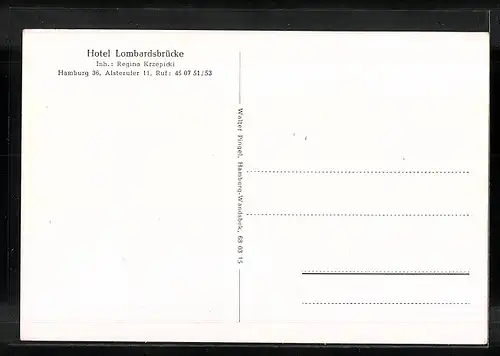 AK Hamburg-Neustadt, Hotel Lombardsbrücke, Alsterufer 11