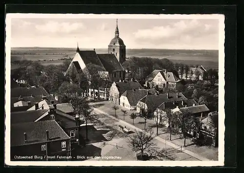AK Burg /Fehmarn, Teilansicht mit Kirche aus der Vogelschau