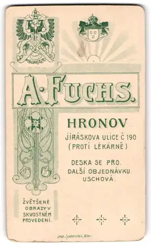 Fotografie A. Fuchs, Hronov, Wappen mit Ranken-Verzierungen