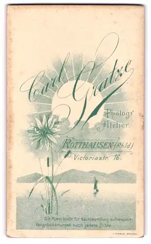 Fotografie Carl Gratze, Rotthausen, Victoriastrasse 16, Aufgehende Sonne mit Bootspartie und Blume