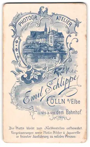 Fotografie Emil Schlippe, Cölln a. Elbe, Schlossansicht mit Flusspartie