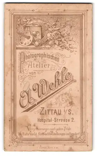 Fotografie A. Wehle, Zittau i. S., Plattenkamera mit Palette und Rosen