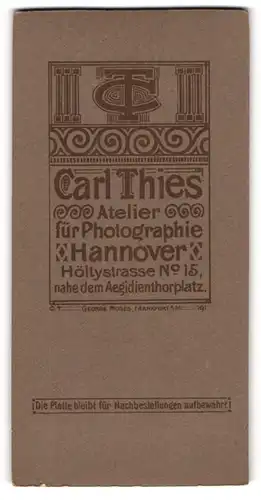 Fotografie Carl Thies, Hannover, Höltystrasse 15, Logo mit verschnörkelten Verzierungen