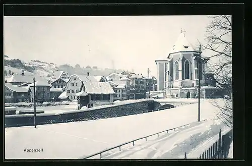 AK Appenzell, Ortsansicht mit Kirche im Schnee