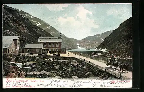 AK Andermatt, Oberalpstrasse mit Hotel und Post