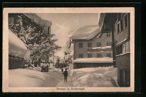 AK Andermatt, Strasse im tiefen Schnee