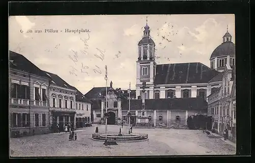 AK Pöllau, Partie am Hauptplatz mit Kirche